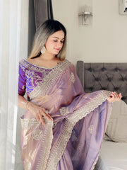 Trending Fendy Silk With Heavy Embroidery Work Saree With Stitch Blouse