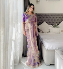 Trending Fendy Silk With Heavy Embroidery Work Saree With Stitch Blouse