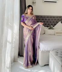 Trending Fendy Silk With Heavy Embroidery Work Saree With Stitch Blouse