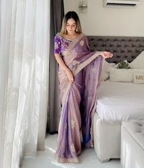 Trending Fendy Silk With Heavy Embroidery Work Saree With Stitch Blouse