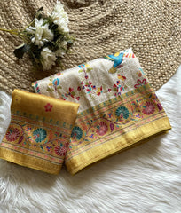 Traditional Cream Saree with Rich Mustard Border