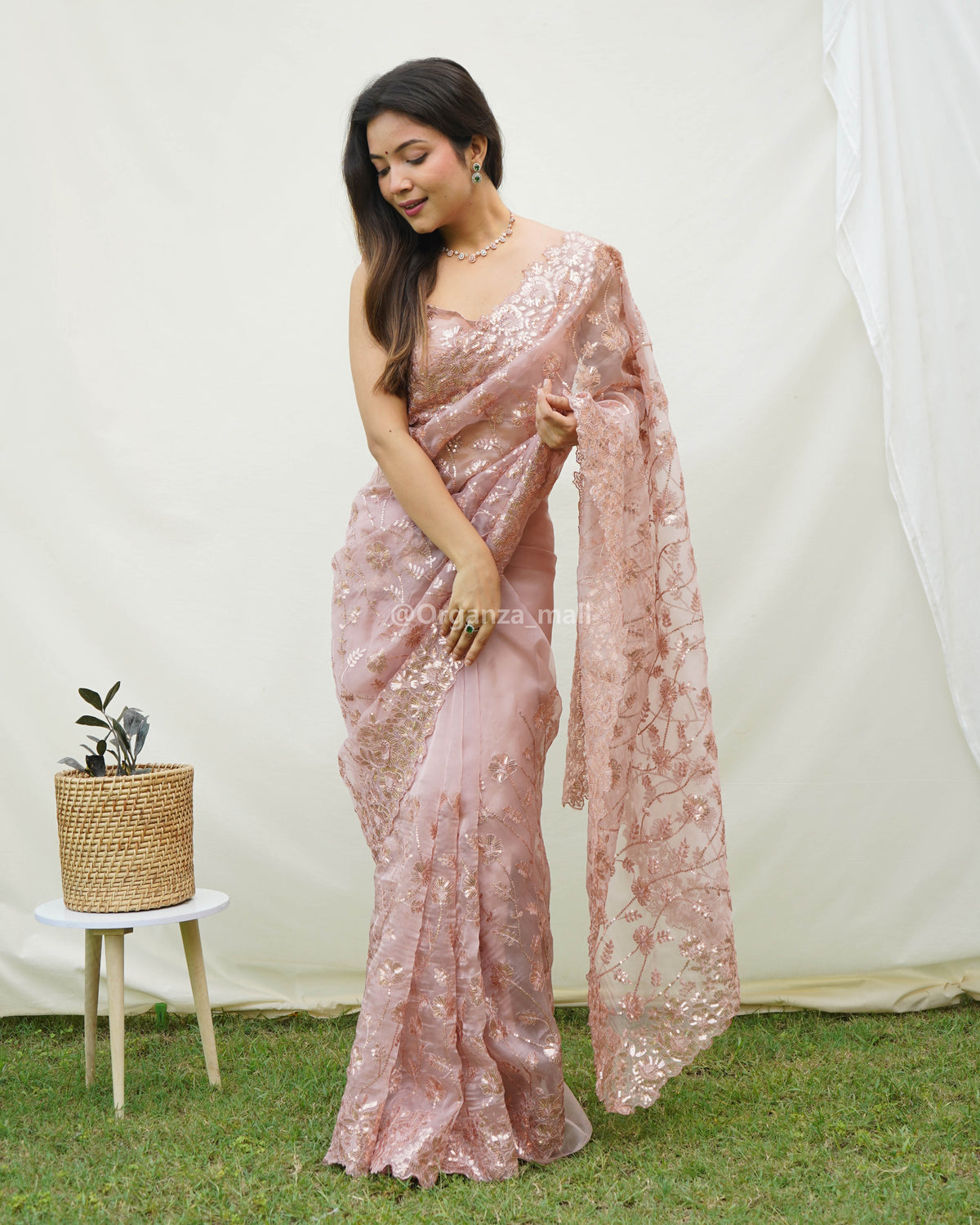 Mesmerizing Heavy Chikankari and handwork Heavy organza Onion saree