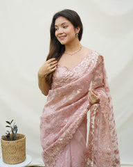 Mesmerizing Heavy Chikankari and handwork Heavy organza Onion saree