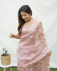 Mesmerizing Heavy Chikankari and handwork Heavy organza Onion saree