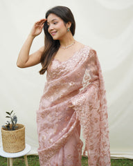 Mesmerizing Heavy Chikankari and handwork Heavy organza Onion saree