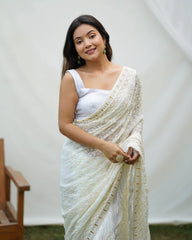 Primrose Milky White Heavy Chikankari Worked Georgette Saree