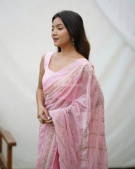 Soft Pink Chikankari Worked Heavy Georgette saree