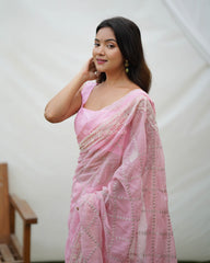 Soft Pink Chikankari Worked Heavy Georgette saree