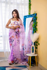 Yuvika hand and beads work pure organza mauve saree