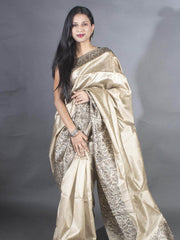 Flosive traditional golden zari work  golden brown soft banarasi saree