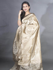 Flosive traditional golden zari work  golden brown soft banarasi saree