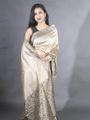 Flosive traditional golden zari work  golden brown soft banarasi saree