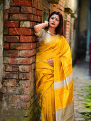 Exquisite rich look heavy banarasi amber yellow  saree