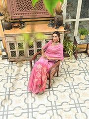 Anmol Chanderi Silk Golden And Silver Zari Worked heavy Banarasi Pink Saree