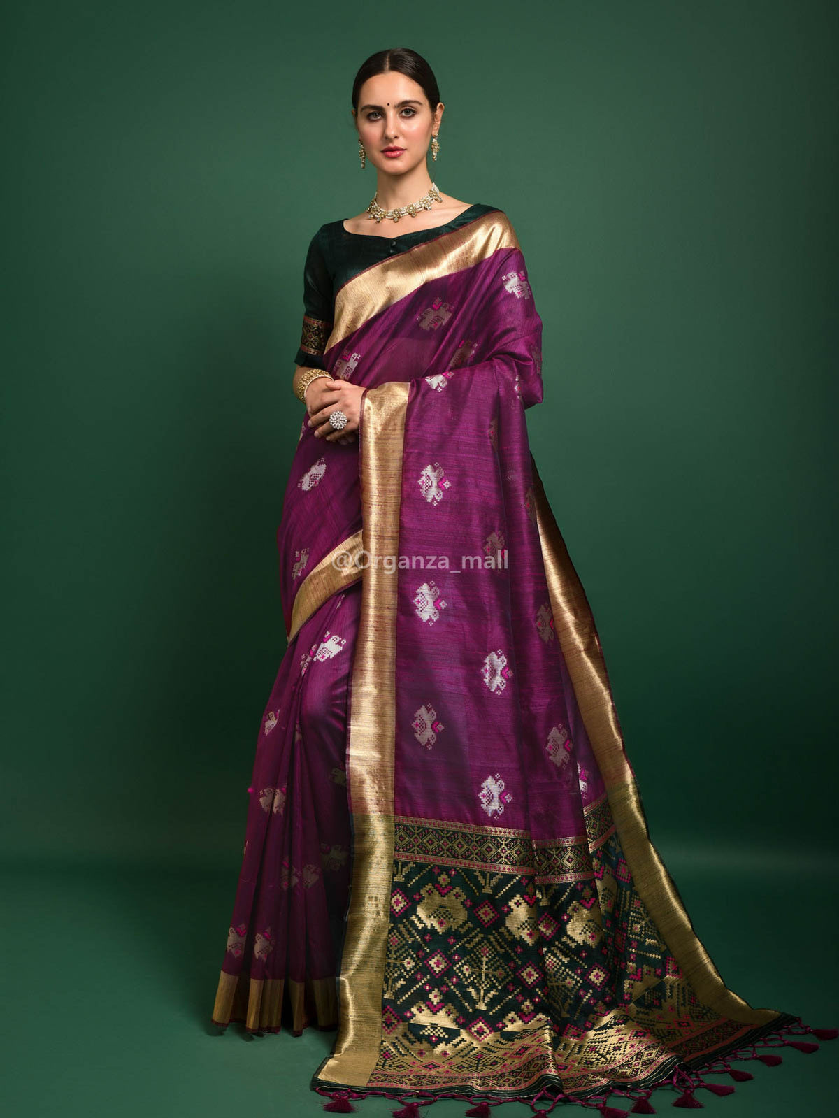 Affluent golden zari worked heavy banarasi indigo saree