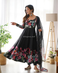 Ethereal pure organza black anarkali gown with canvas patta