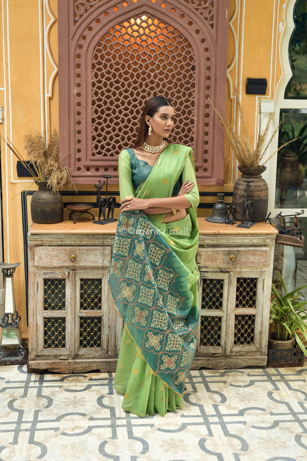 Anmol Chanderi Silk Golden And Silver Zari Worked heavy Banarasi Green Saree