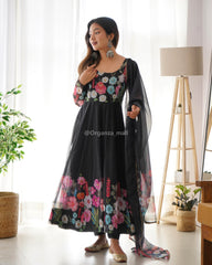 Ethereal pure organza black anarkali gown with canvas patta