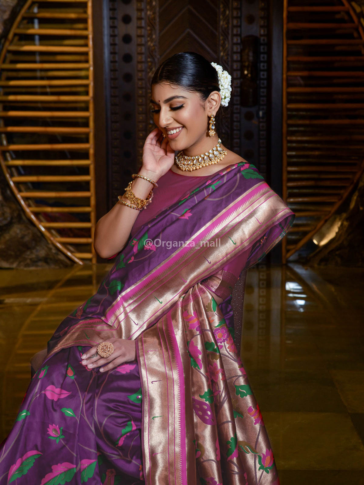 Attractive purple colour Digital Printed Linen Saree