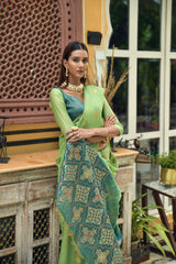 Anmol Chanderi Silk Golden And Silver Zari Worked heavy Banarasi Green Saree