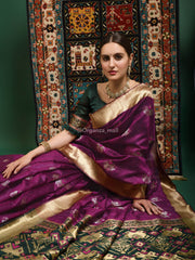 Affluent golden zari worked heavy banarasi indigo saree