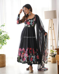 Ethereal pure organza black anarkali gown with canvas patta