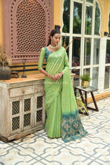 Anmol Chanderi Silk Golden And Silver Zari Worked heavy Banarasi Green Saree