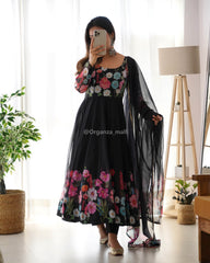 Ethereal pure organza black anarkali gown with canvas patta