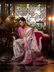 Couth Soft Banarasi Light Pink Saree With Meena Weaves