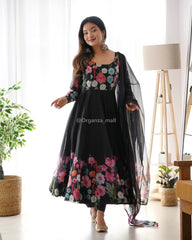 Ethereal pure organza black anarkali gown with canvas patta