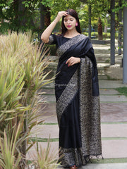 Adorned handloom rich pallu banarasi raw silk royal black saree