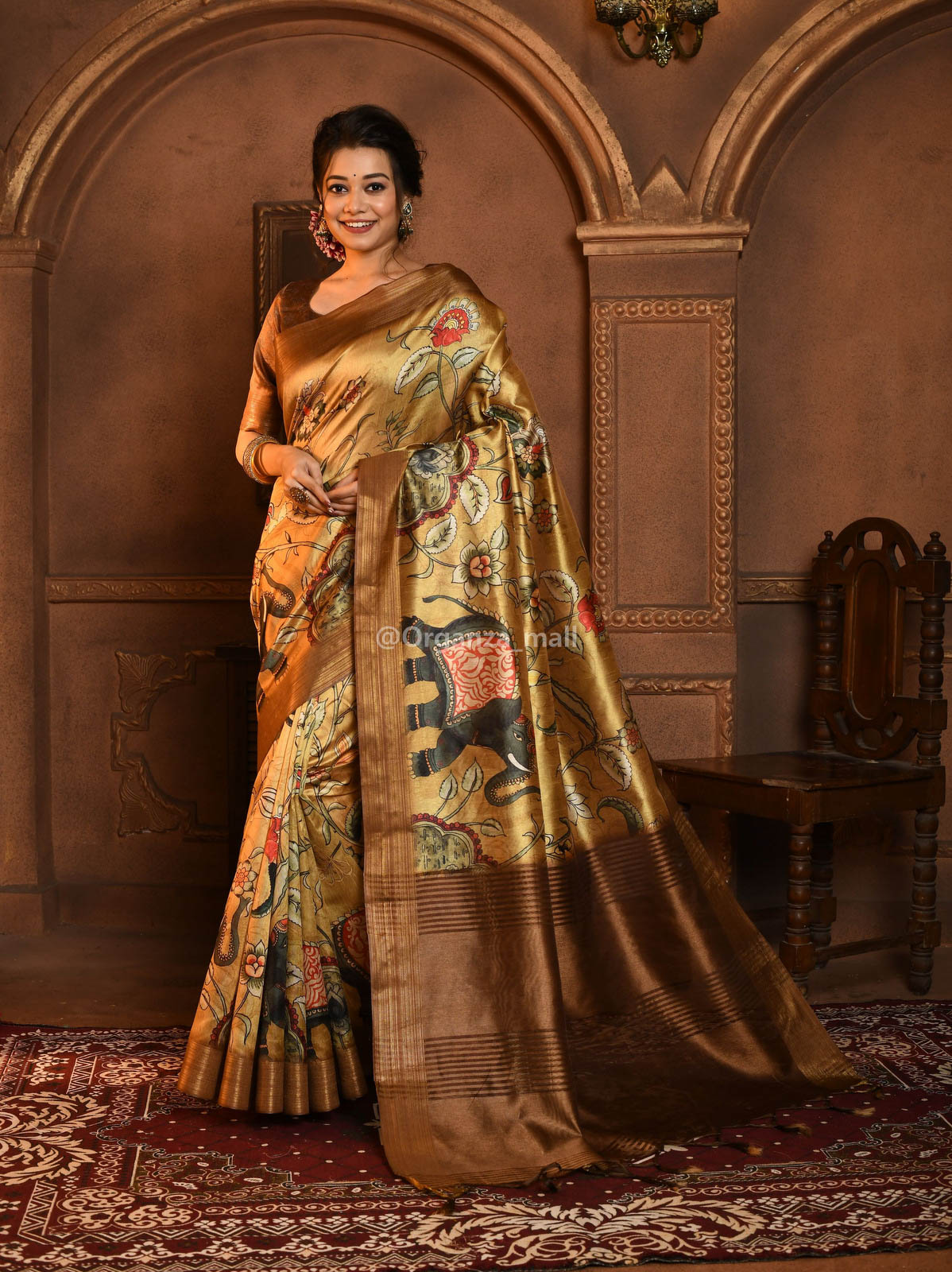 Beauteous Imani Elephant Printed heavy banarasi Golden saree