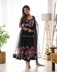 Ethereal pure organza black anarkali gown with canvas patta