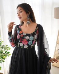 Ethereal pure organza black anarkali gown with canvas patta