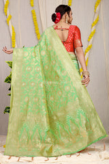 Stunning Lime Green Golden Zari Worked Heavy Banarasi Saree