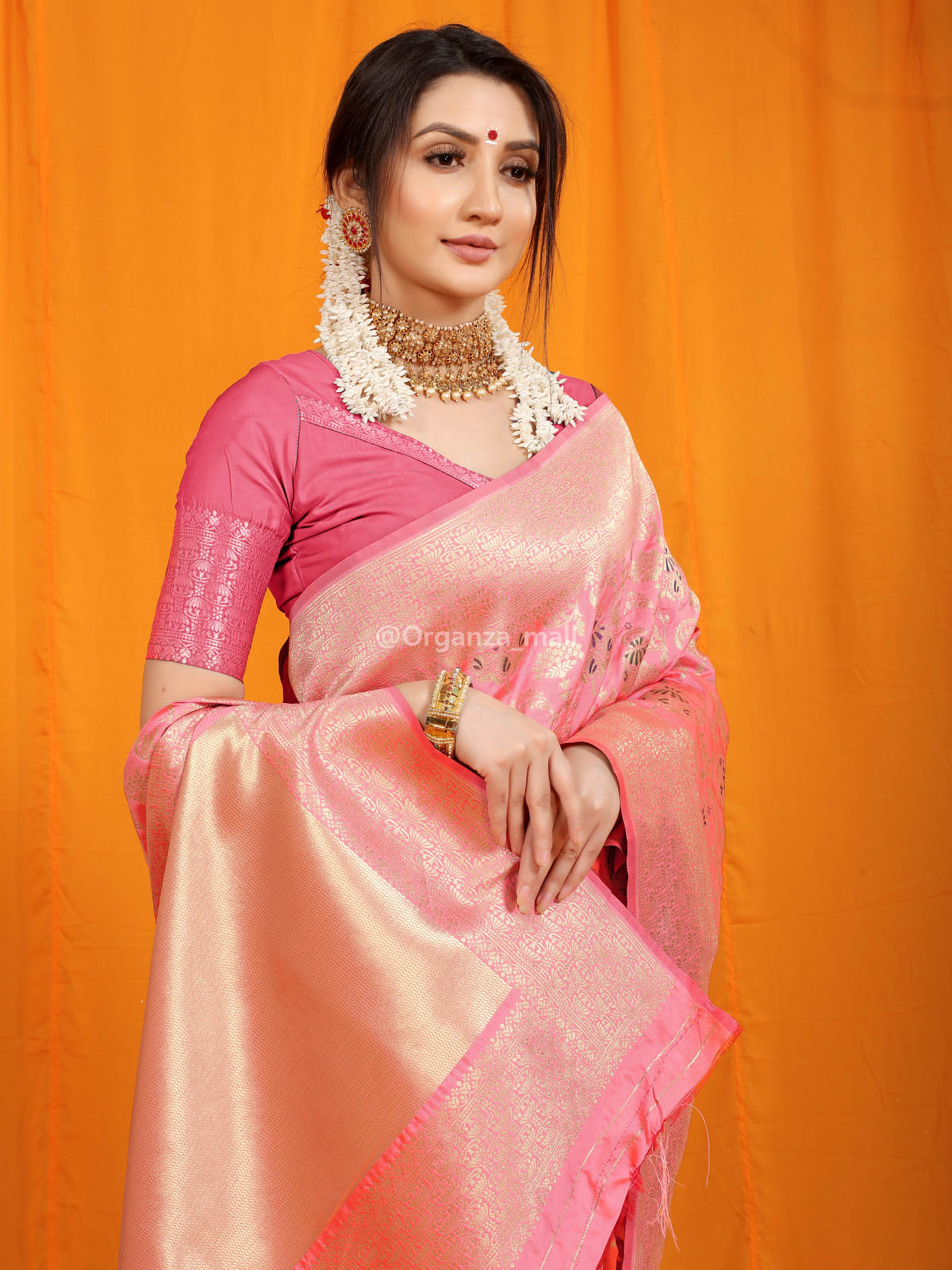 Women's Embellished Border Silk Saree With Blouse Piece (Gajari)