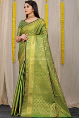 Unveiled Elegance Golden Worked Green Heavy Banarasi Saree