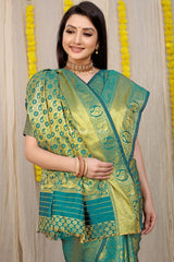 Unveiled Elegance Golden Worked Rama Heavy Banarasi Saree