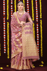 Aristocratic Rouge Pink Heavy Banarasi Saree