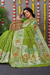 Regal Silver Zari Worked Green Heavy Banarasi Saree