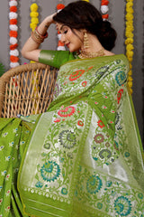 Regal Silver Zari Worked Green Heavy Banarasi Saree