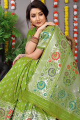 Regal Silver Zari Worked Green Heavy Banarasi Saree