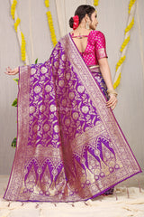 Stunning Purple Golden Zari Worked Heavy Banarasi Saree