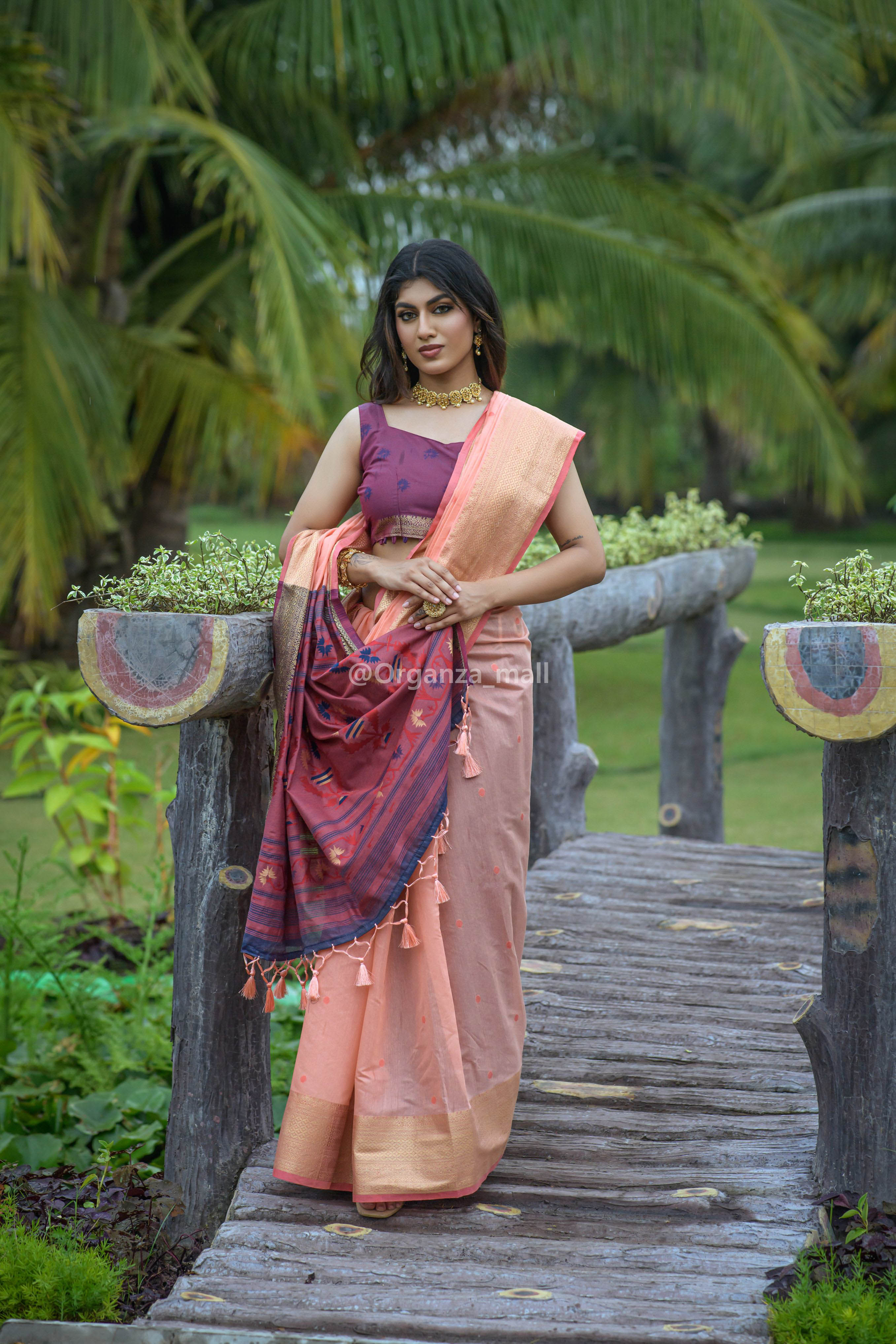 Kota Silk Saree Pink Color with Sequence Pallu and running blouse-Indiehaat  – Indiehaat.com
