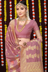 Aristocratic Rouge Pink Heavy Banarasi Saree