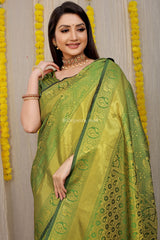 Unveiled Elegance Golden Worked Green Heavy Banarasi Saree