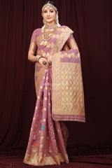 Aristocratic Rouge Pink Heavy Banarasi Saree