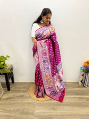 Samrpika Wine Silver Zari Worked Heavy Banarasi Saree