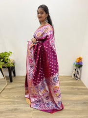 Samrpika Wine Silver Zari Worked Heavy Banarasi Saree