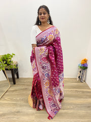 Samrpika Wine Silver Zari Worked Heavy Banarasi Saree